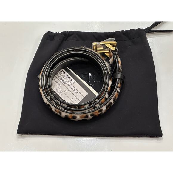 Fendi Women\'s FF Logo Leather Belt Black/Brown/White 36/90 8C0649 Italy NWT $750